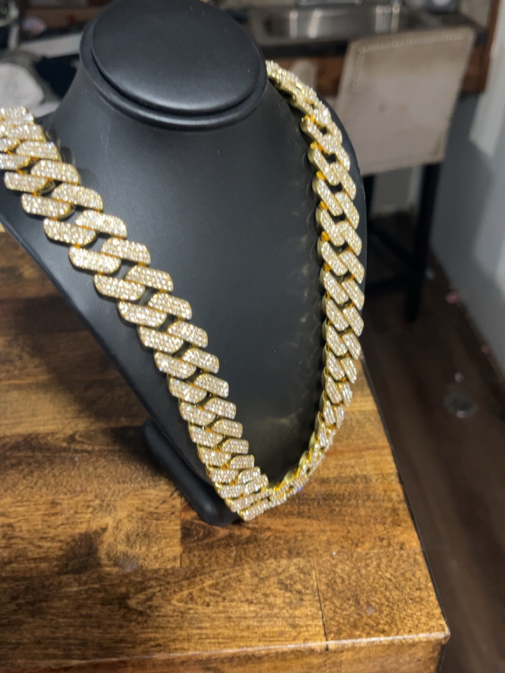 Gold Cuban Link Necklace with Pavé Stones - Men's Accessory
